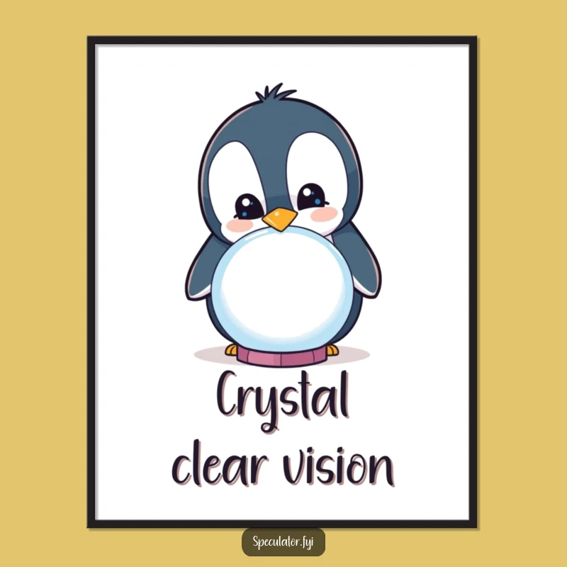 Funny Curious Penguin Crystal Ball Poster - Visionary Wall Art!