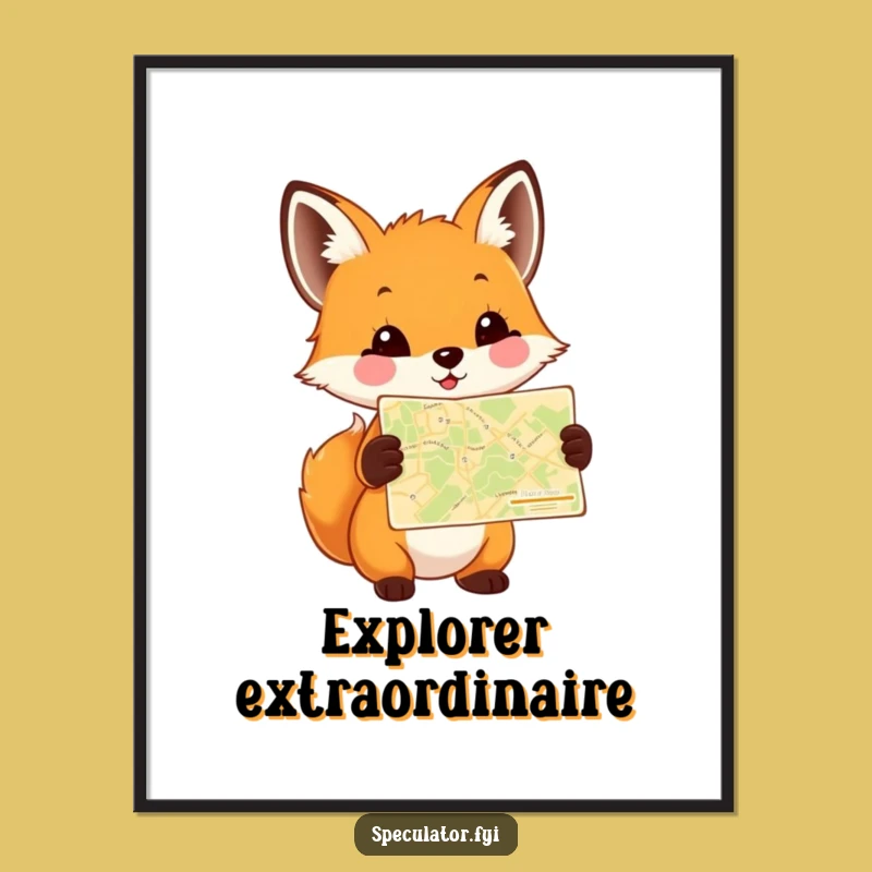 Funny Fox Cub Map Poster: Decorate Your Walls with Whimsical Adventure and Humor