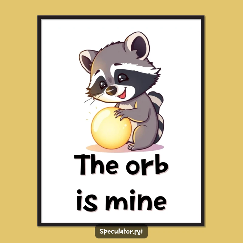 Funny Happy Raccoon Orb Poster - Mysterious Wall Art!