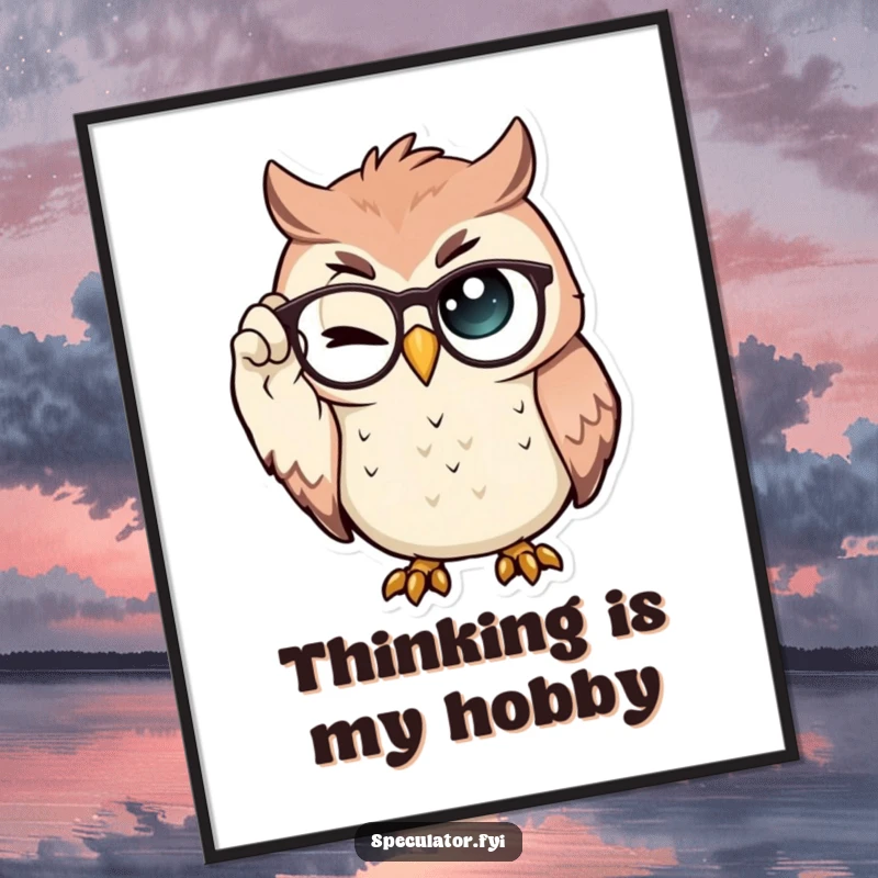 Funny Poster featuring a proud owl adjusting spectacles with a wink, symbolizing wisdom and adding playful intellectual charm to decor.