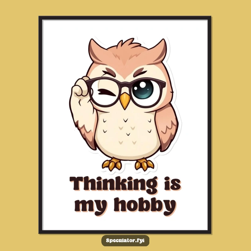 Funny Owl Poster: Proud Spectacle Wink, Wise Wall Decor Gift