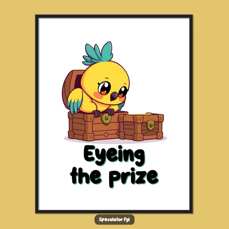 Funny Parrot Treasure Poster - Whimsical Avian Art Print Gift
