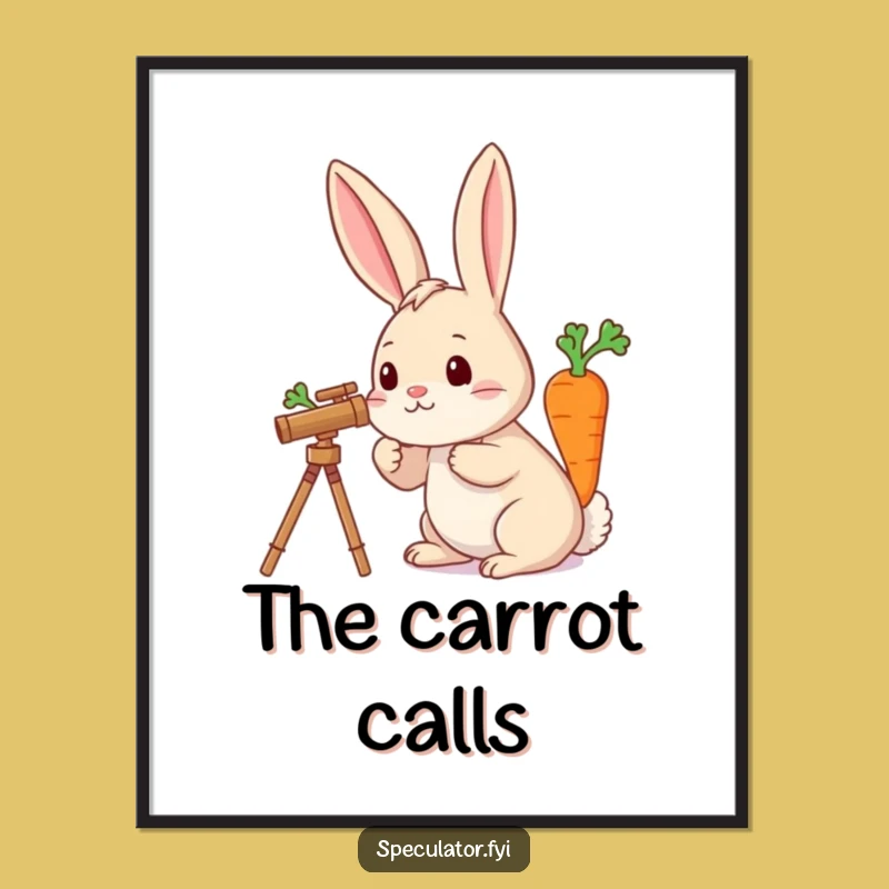 Funny Rabbit Telescope Carrot Poster - Whimsical Wall Art, Charming Humorous Gift