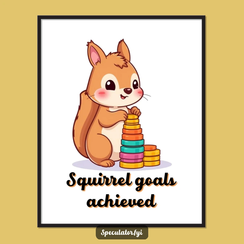 Funny Squirrel Counting Tokens Poster: Adorable Playful Art Print, Unique Gift Idea