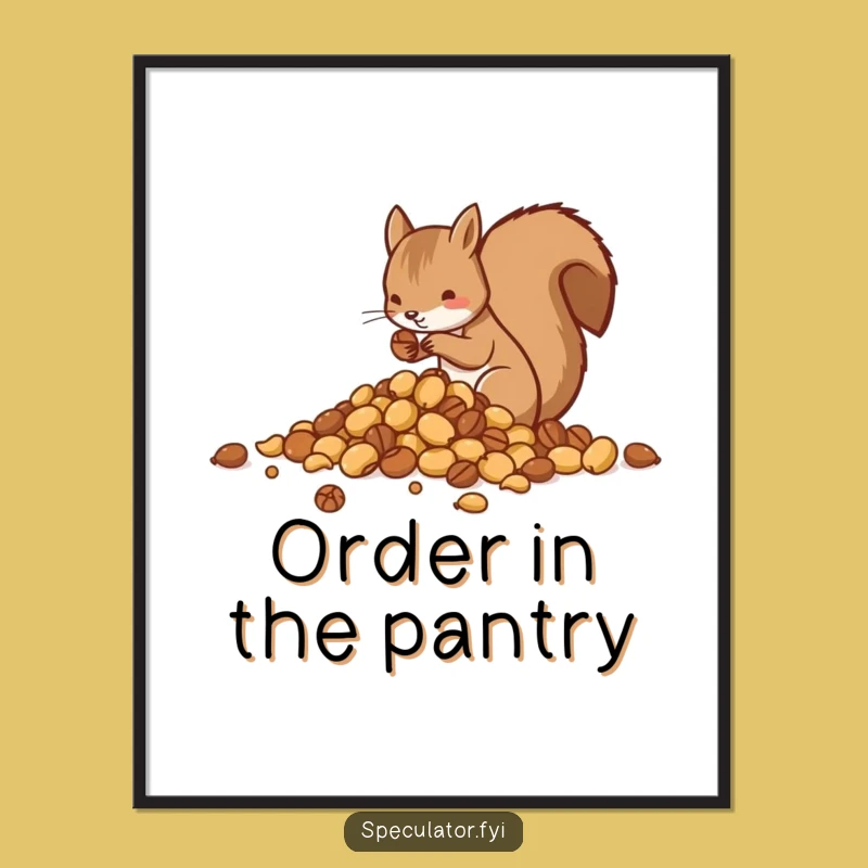 Funny Squirrel Sorting Nuts Poster - Whimsical Wall Art, Charming Humorous Gift