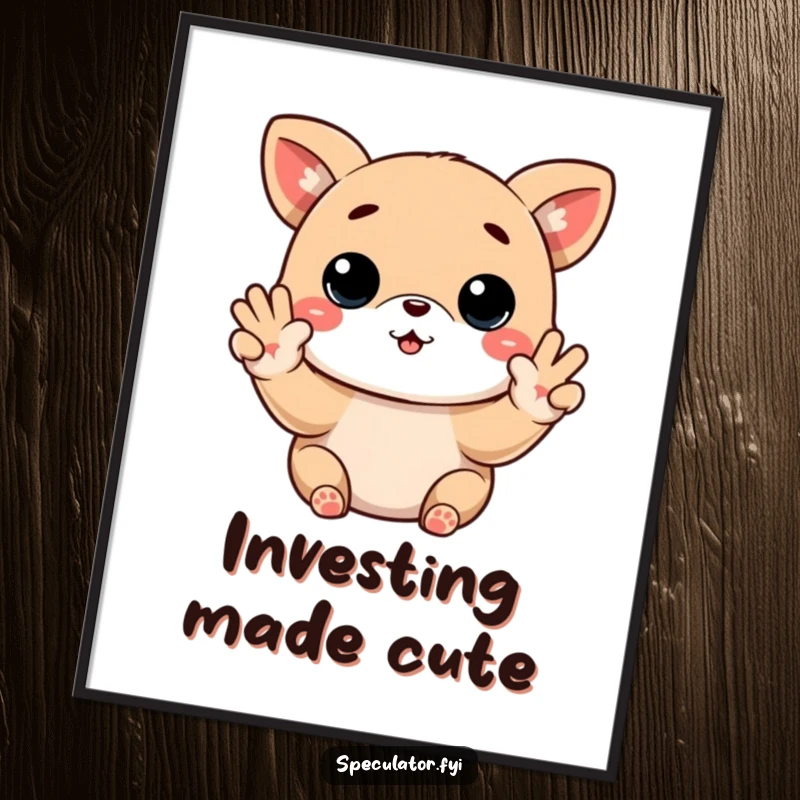 Funny Kawaii animal poster displaying buy low sell high paws gesture, a witty wall art and funny gift choice.