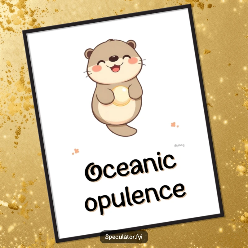 Funny otter poster art of a happy character floating with a pearl, bringing serene joy to walls.
