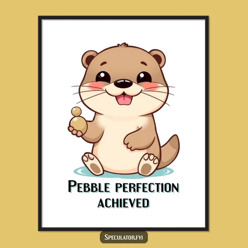 Funny Otter Pebble Toss Poster: Lively Character Art, Perfect Funny Gift