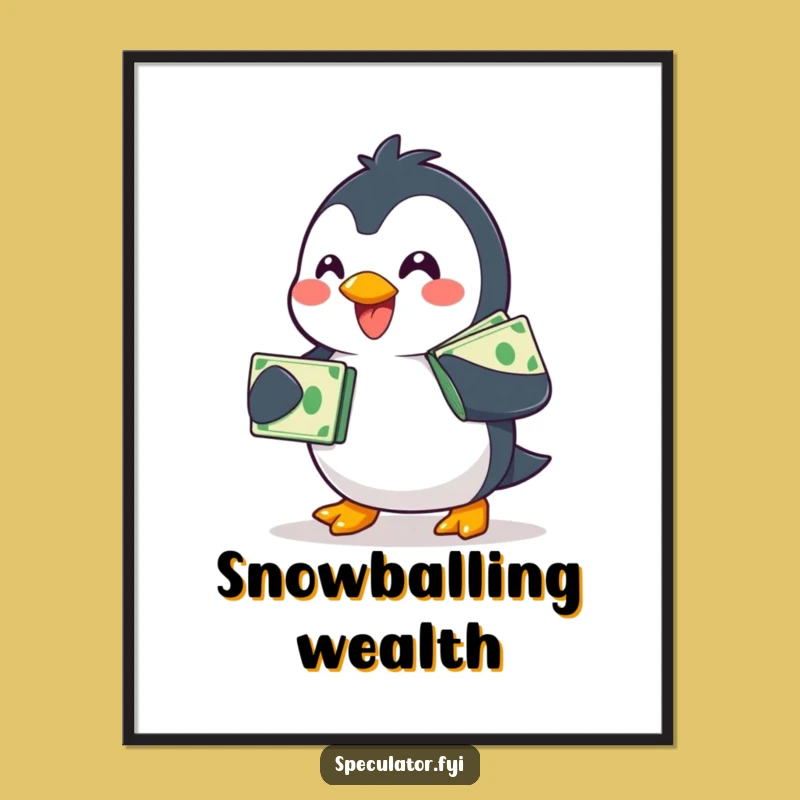Funny Penguin Money Poster - Whimsical Waddler Art Print Gift