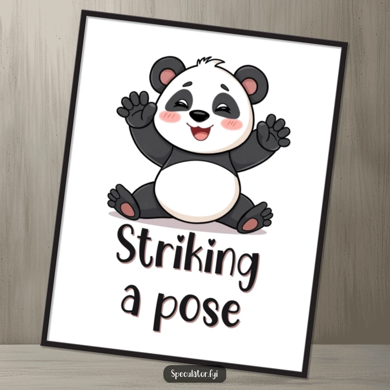 Funny Poster featuring a smiling panda striking a dramatic pose, symbolizing performance and adding playful artistic charm to decor.