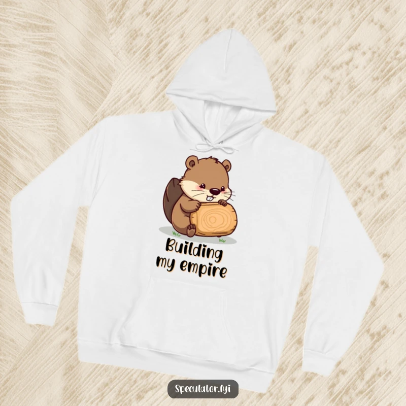 Funny Beaver hoodie, a detailed illustration of a beaver examining a log, ideal for cozy, humorous wear.