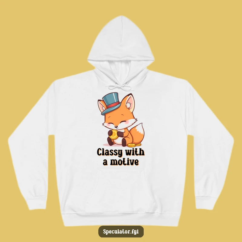 Funny Fox in Top Hat Hoodie - Cozy Investor Style, Hilarious Warm Gift