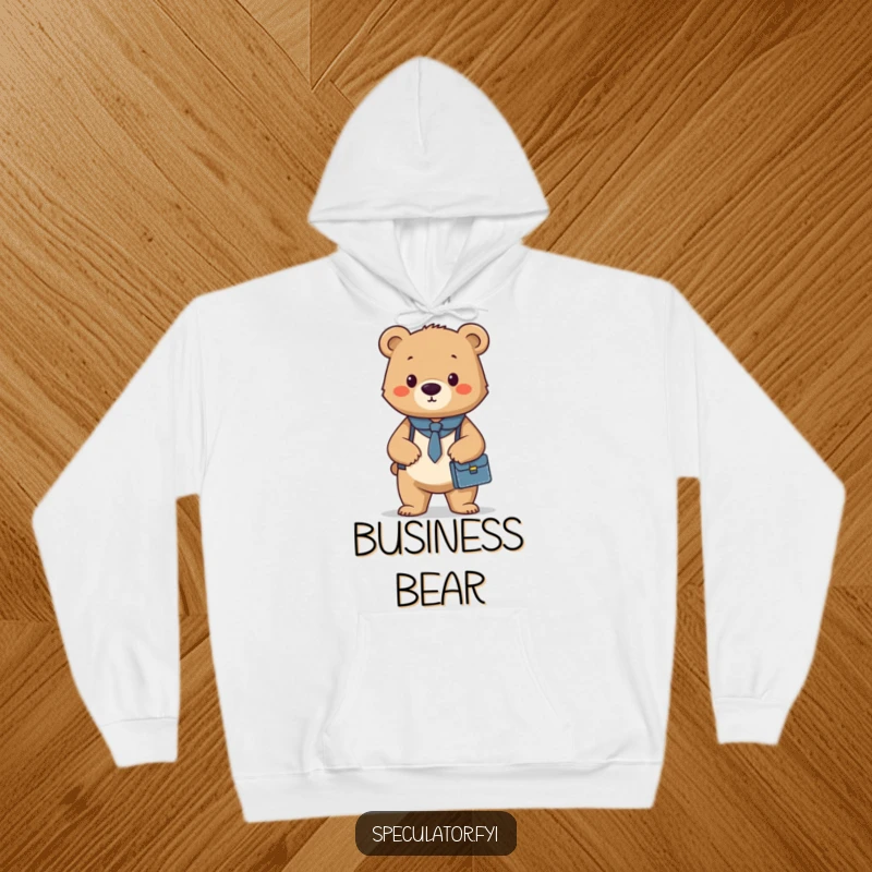 Funny and warm hoodie with a confident bear cub holding a briefcase, designed for comfort and inspiring professional success.