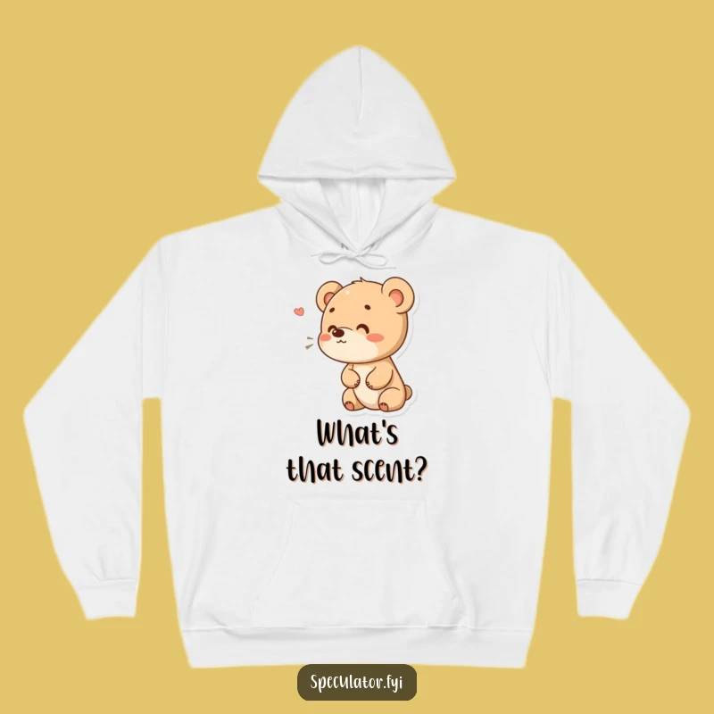 Cozy Funny Bear Cub Sniffing Hoodie: Curious Explorer, Perfect Funny Gift