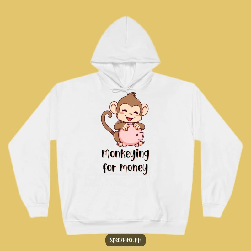 Cozy Funny Kawaii Monkey Hoodie: Playful Piggy Bank Shaking Comfort