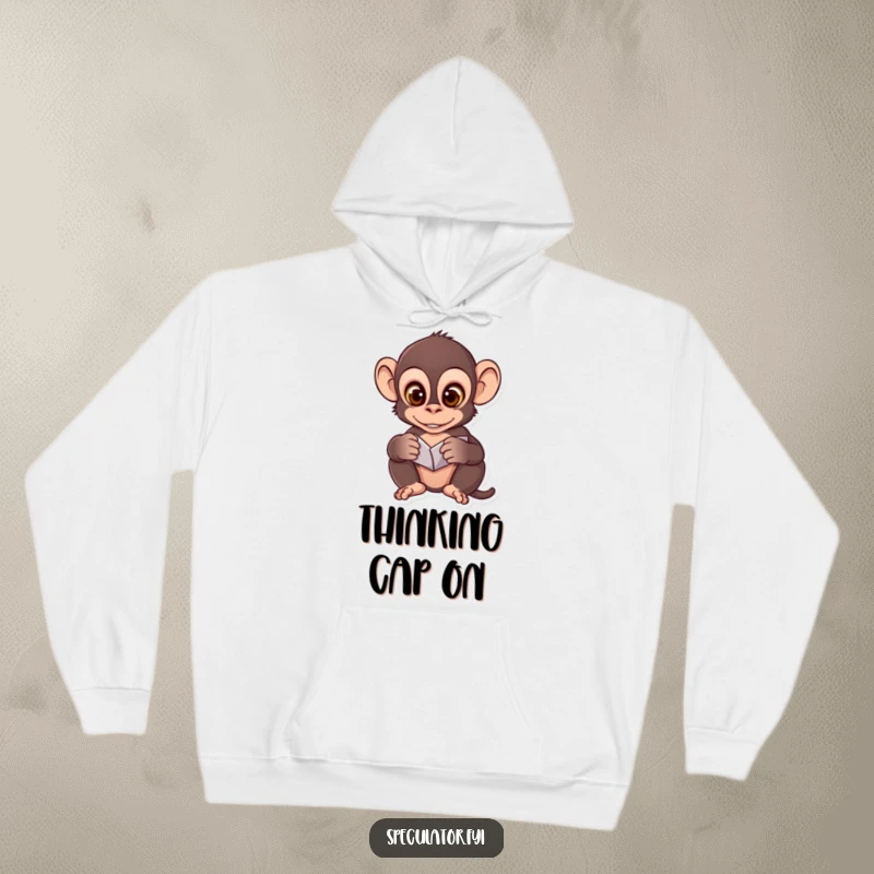 Funny and warm hoodie with a clever monkey analyzing patterns, designed for comfort and stimulating the analytical mind.
