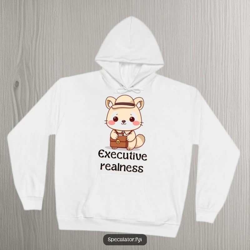Funny Kawaii Animal Hoodie: A Kawaii animal dons a bowler hat and carries a briefcase, exuding funny, business-like charm.