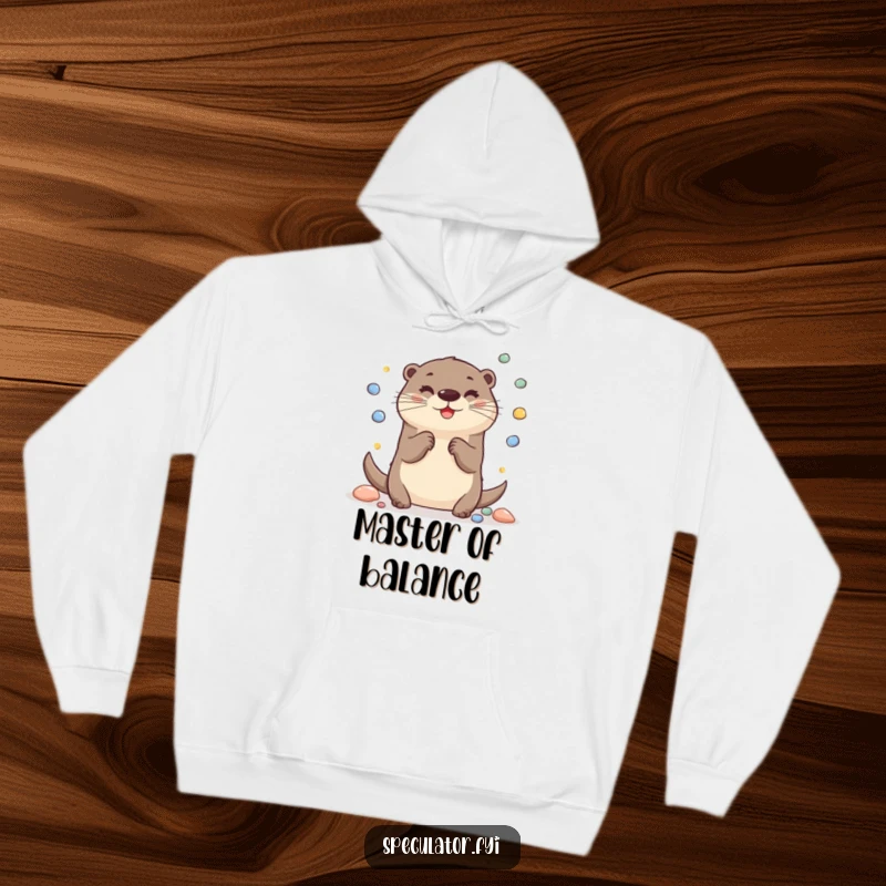 Funny Otter Hoodie: A cheerful otter juggling pebbles adds playful charm to this comfortable and humorous hoodie.