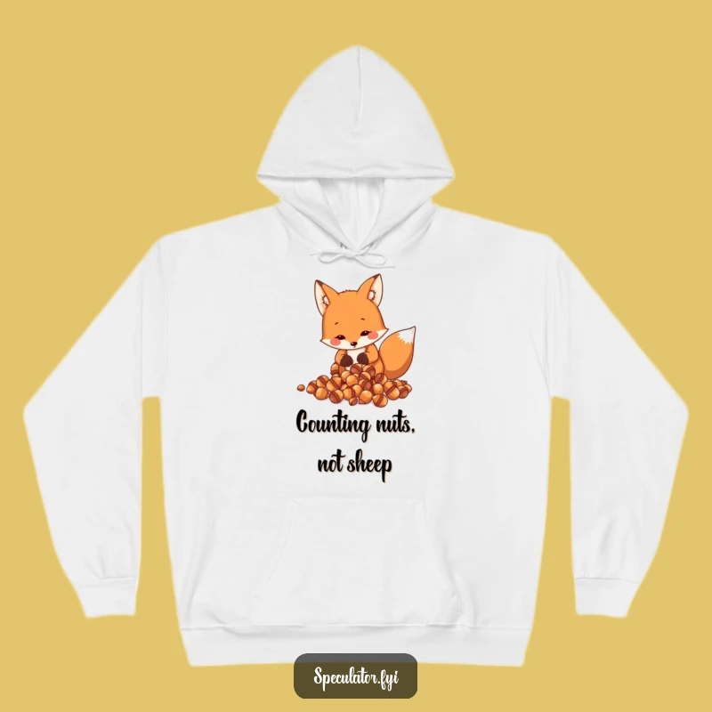 Funny Fox Acorn Counting Hoodie - Cozy Wit for the Resourceful