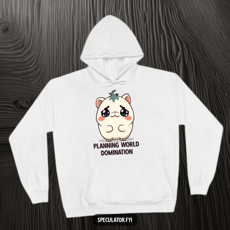 Funny Kawaii Creature Hoodie: A calculating Kawaii creature grins with mischief while tilting its head, perfect for funny, sly moments.