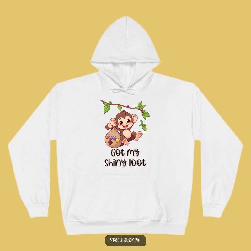 Funny Monkey Swinging Gems Hoodie - Cozy Adventurer Sweatshirt, Warm Humorous Gift