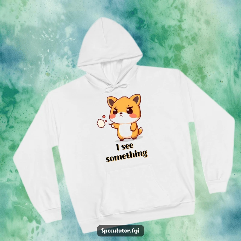 Funny Kawaii Animal Hoodie: A steadfastly confused Kawaii animal gestures with a furrowed brow towards an abstract shape, humorously depicted.