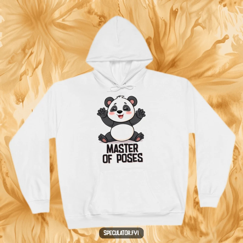 Funny Hoodie featuring a smiling panda performing a dramatic pose, designed for comfort and showcasing playful theatricality.