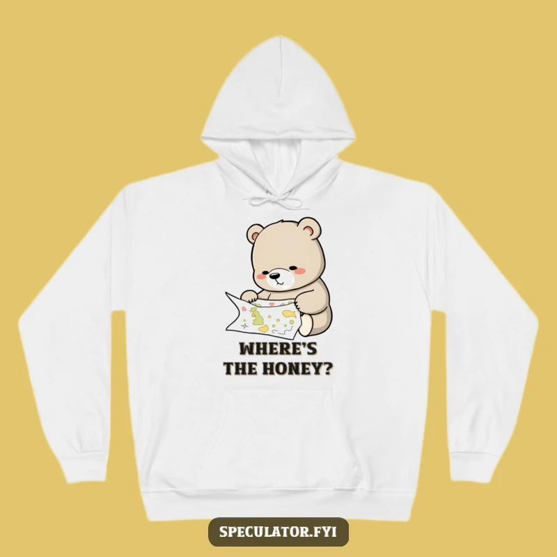 Funny Bear Studying Map Hoodie - Cozy Planner Sweatshirt, Warm Humorous Gift