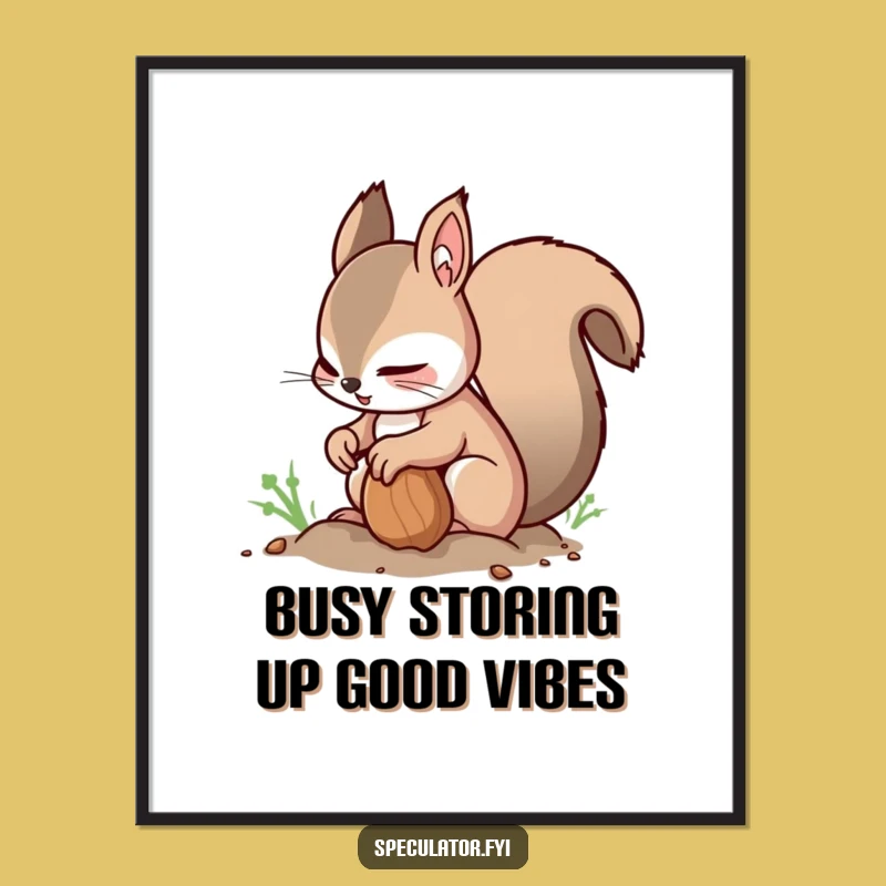 Funny Free Printable Squirrel Wall Art: Nimble Nut Burying Downloadable Decor