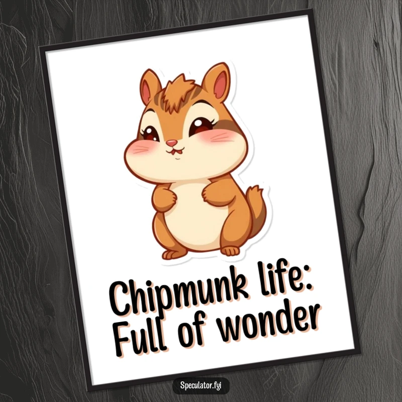 Funny Free Printable Wall Art: A cheerful chipmunk with puffed cheeks looks around with wide-eyed wonder and curiosity.