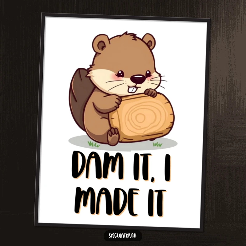 Funny free printable wall art of a resourceful beaver inspecting a log with intent, perfect for DIY home decor.