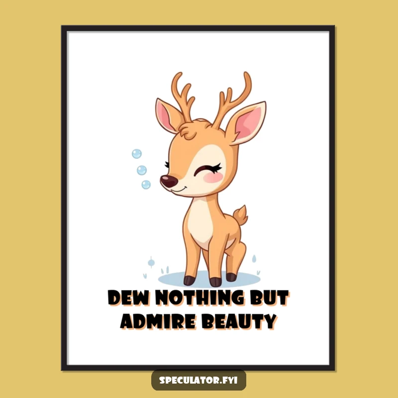 Peaceful Free Printable Wall Art: Delighted Deer Dewdrop Moment - Downloadable Decor