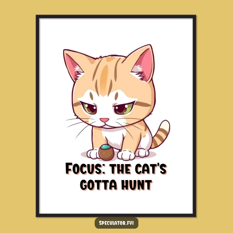 Free Printable Wall Art: Focused Cat - Funny Pet Decor Downloadable