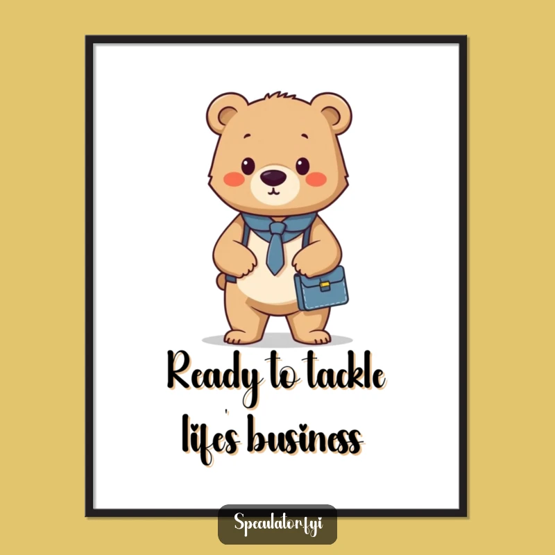 Free Printable Wall Art: Confident Bear Cub Briefcase Art for a Professional Space