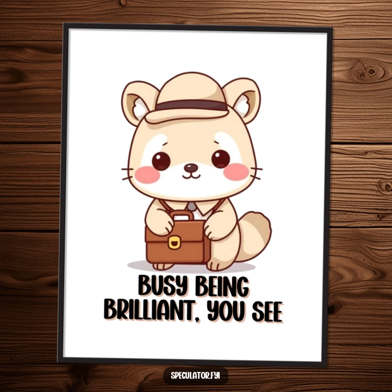 Funny Free Printable Wall Art: Kawaii animal in a bowler hat with a briefcase, quirky downloadable art for a professional space.