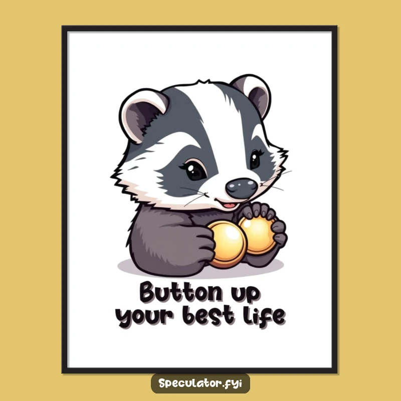 Free Printable Wall Art: Determined Badger Button Inspection, Funny Downloadable Decor