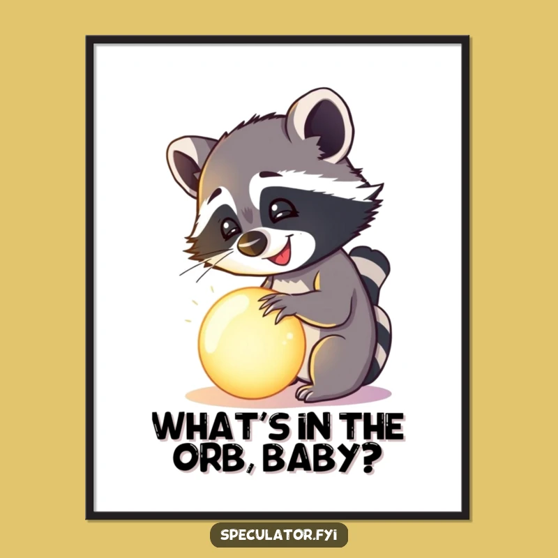 Free Printable Wall Art: Happy Raccoon Orb Mystery, Funny Downloadable Decor