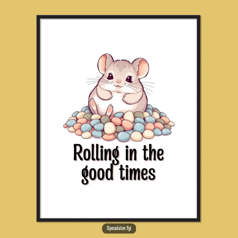 Free Printable Wall Art: Playful Chinchilla Pebble Rolling, Funny Downloadable Decor