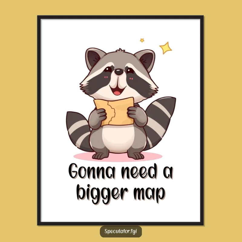 Funny Free Printable Wall Art: Raccoon Treasure Map Hunt Downloadable Art