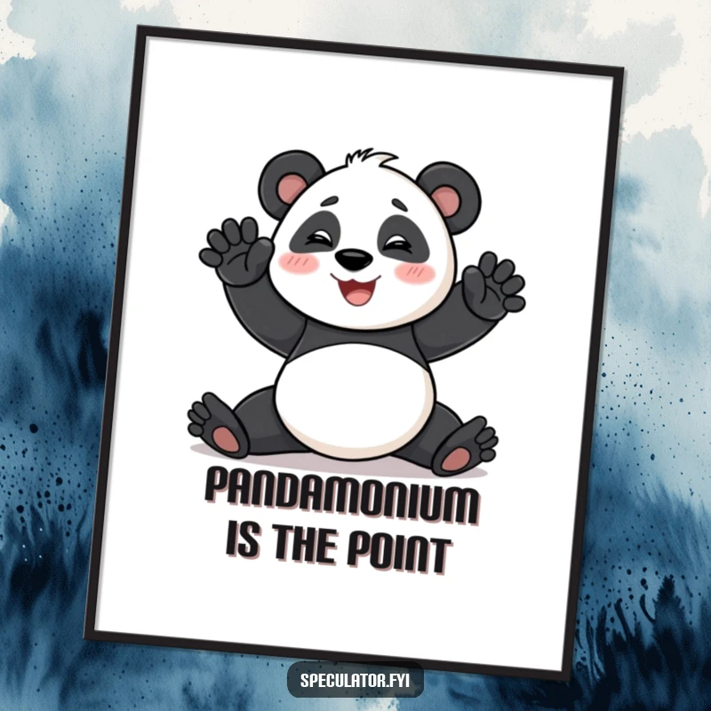 Funny Free Printable Wall Art of a smiling panda practicing a dramatic pose, adding a theatrical and artistic touch to decor.