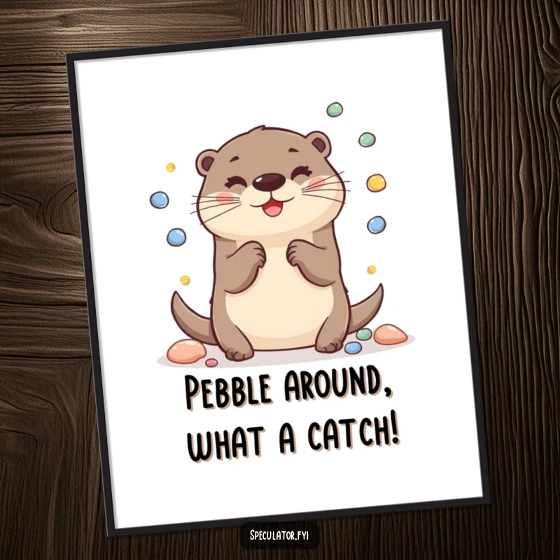 Funny Free Printable Wall Art: A cheerful otter skillfully juggles shiny pebbles, creating a dynamic and amusing scene.