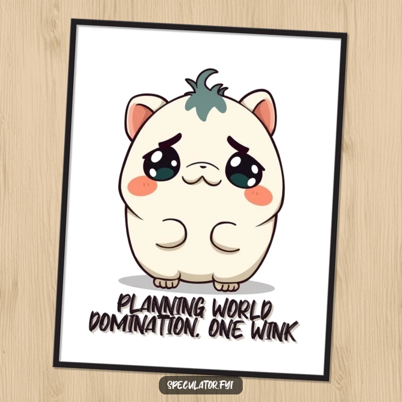 Funny Free Printable Wall Art: Kawaii creature with a mischievous grin, quirky downloadable art for a playful room.