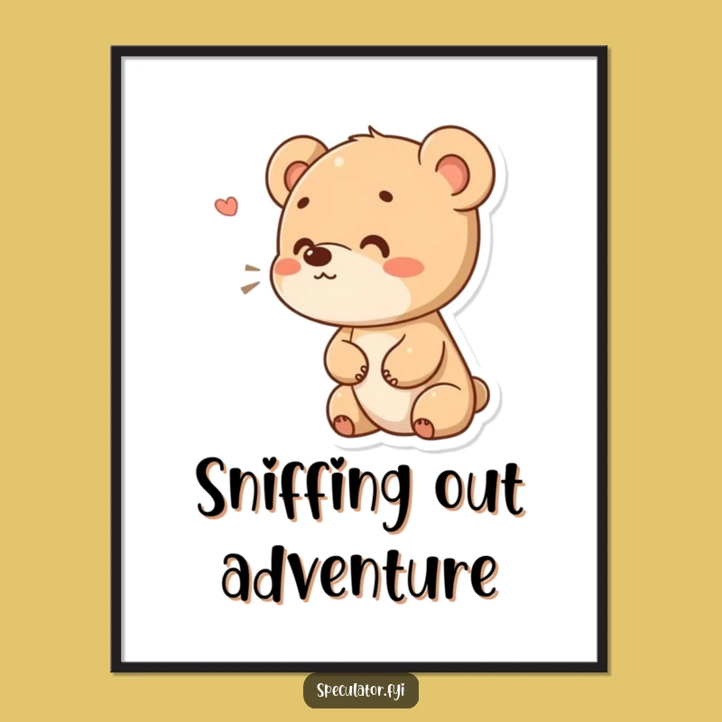 Free Printable Bear Cub Art: Funny Curious Sniff Downloadable Poster