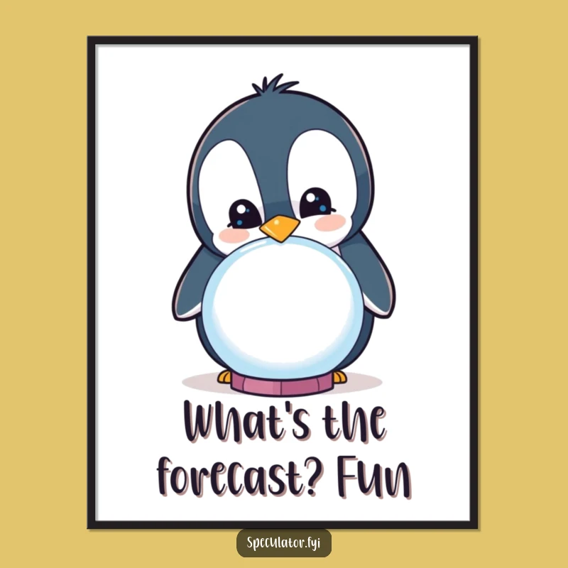 Free Printable Wall Art: Curious Penguin Crystal Ball, Funny Downloadable Decor