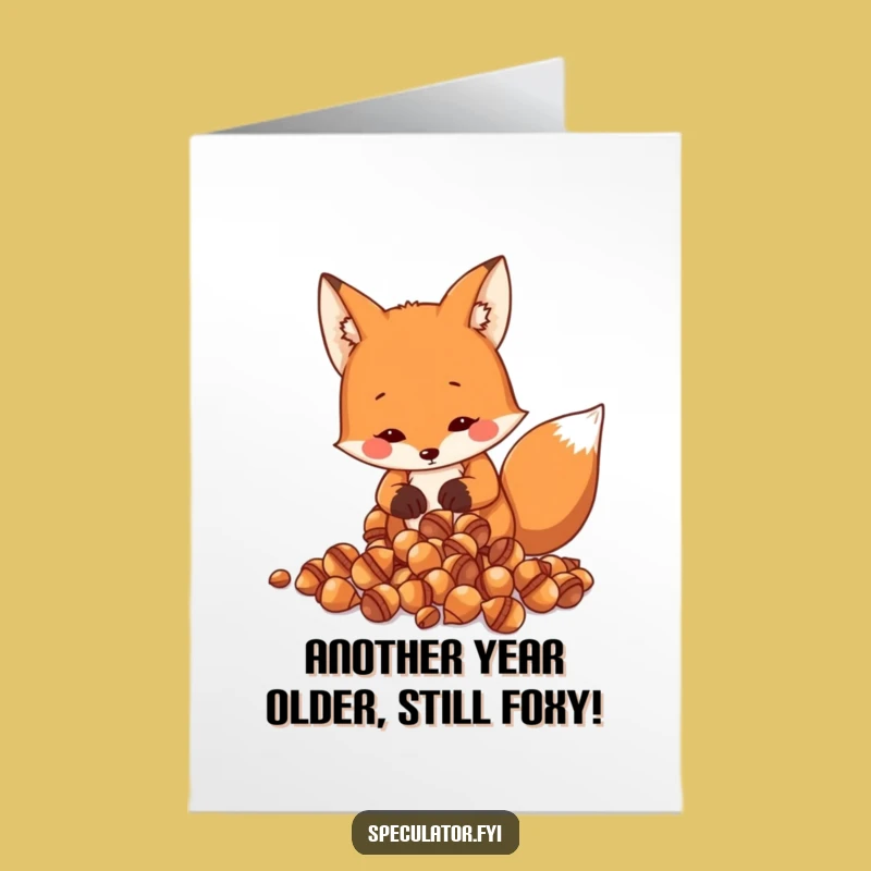 Free Printable Fox Birthday Card: Funny Acorn Counting Humor Downloadable Gift