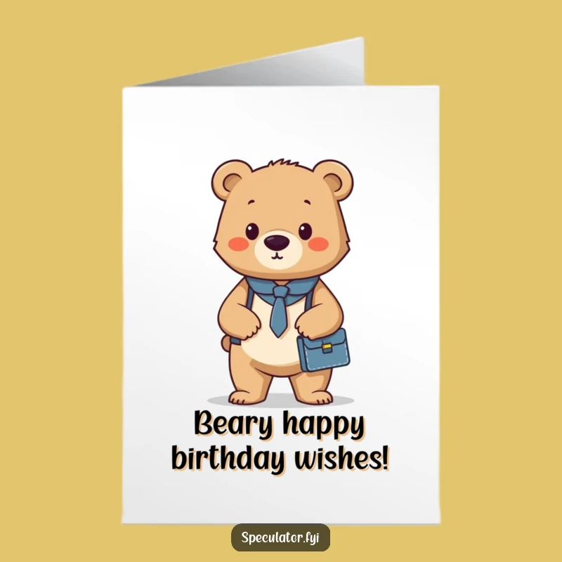 Free Printable Birthday Card: Confident Bear Cub Business Card for a Successful Year