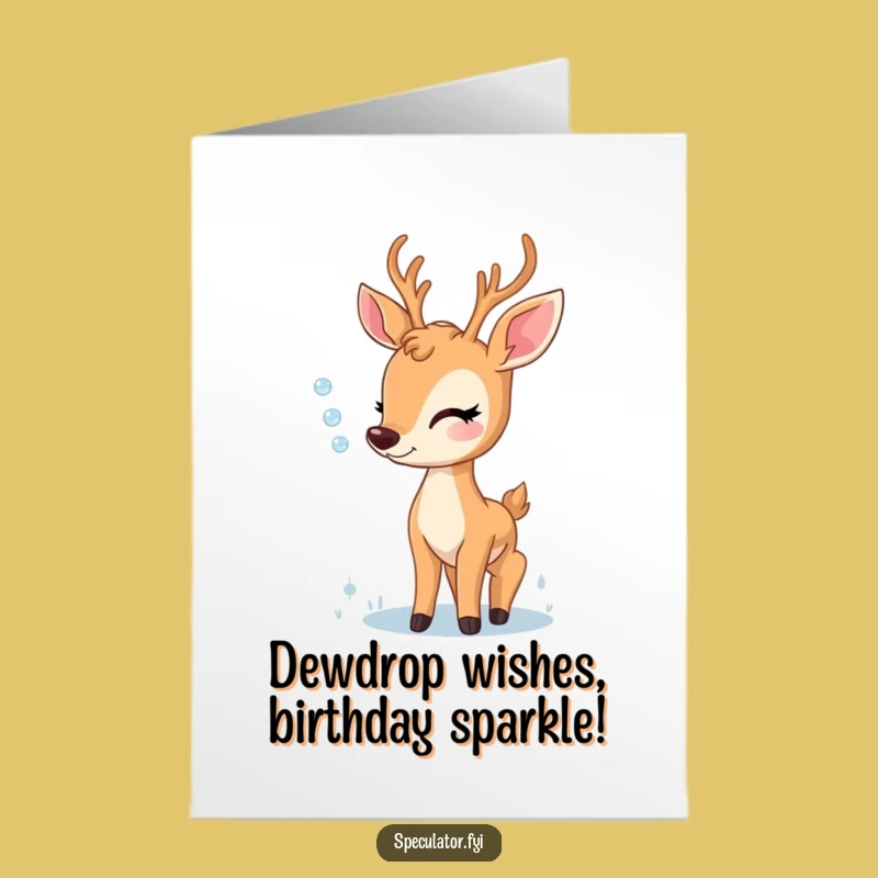 Free Printable Birthday Card: Delighted Deer Dewdrop Wonder - Gentle Downloadable Gift