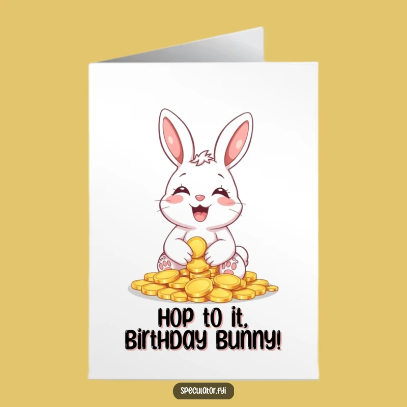 Free Printable Birthday Card: Bunny & Coins - Wealthy Downloadable Gift