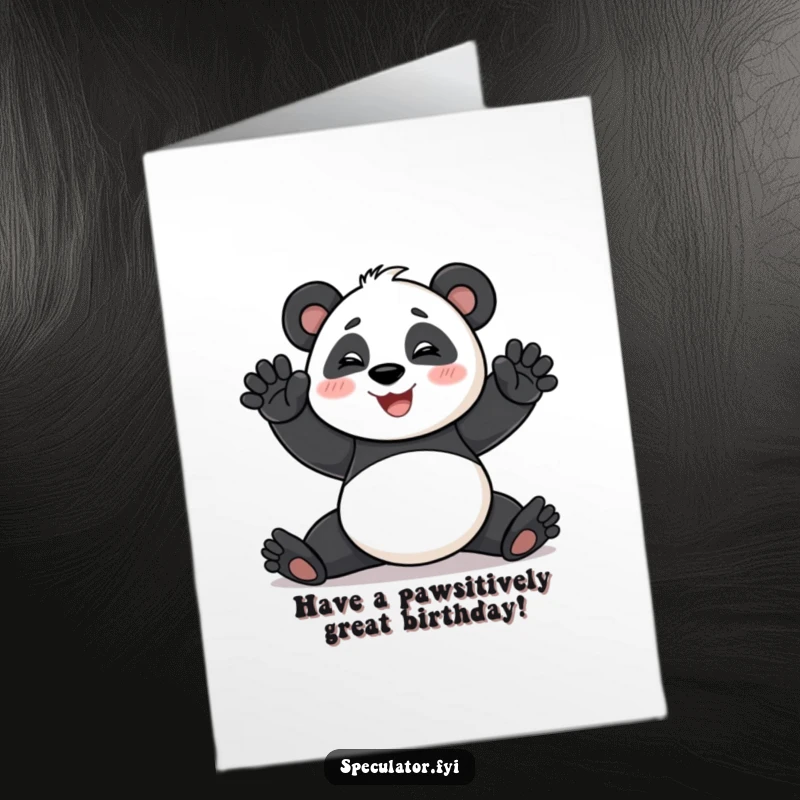 Funny Free Printable Birthday Card featuring a smiling panda striking a dramatic pose, ready for a standing ovation.