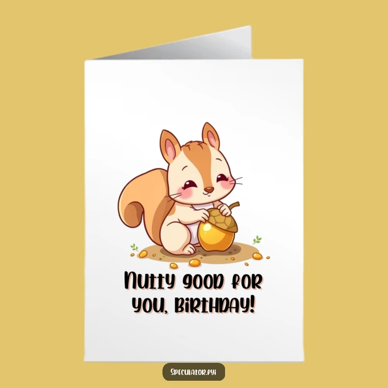 Free Printable Birthday Card: Funny Squirrel Hiding Gold Acorn, Perfect Downloadable Gift